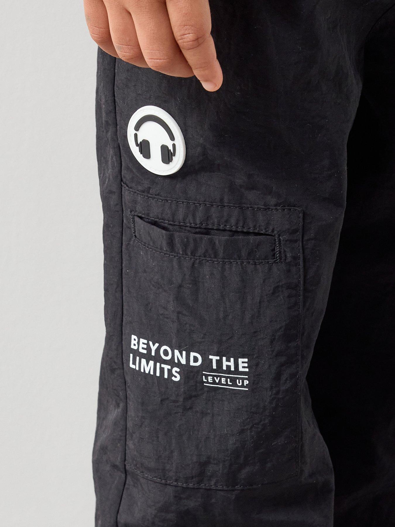 Image 4 of 6 of The Very Collection Boys Smiley Graphic Cargo Trousers - Black