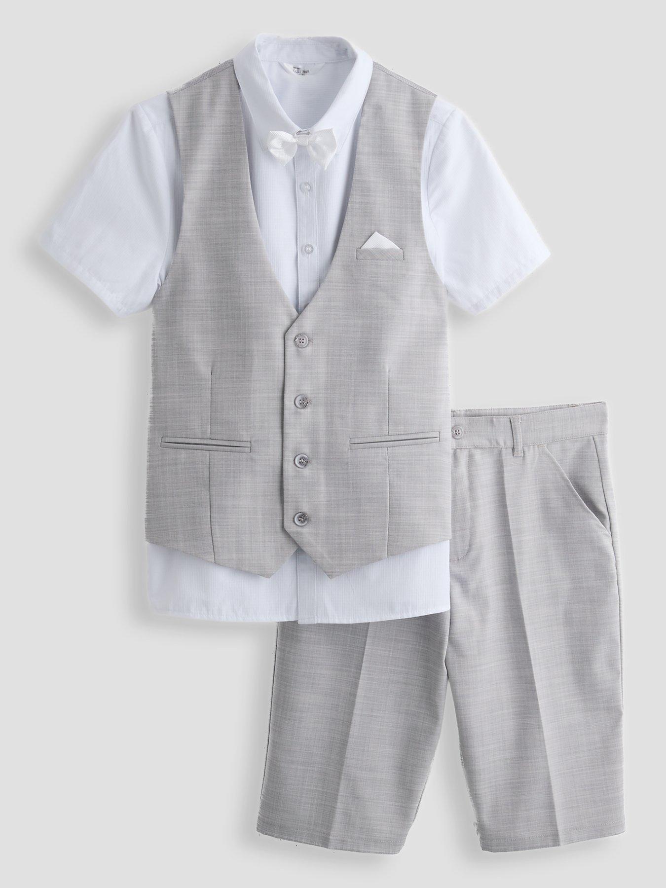 Image 1 of 5 of The Very Collection Boys 4-Piece Waistcoat, Shirt Shorts And Bow Set - Grey