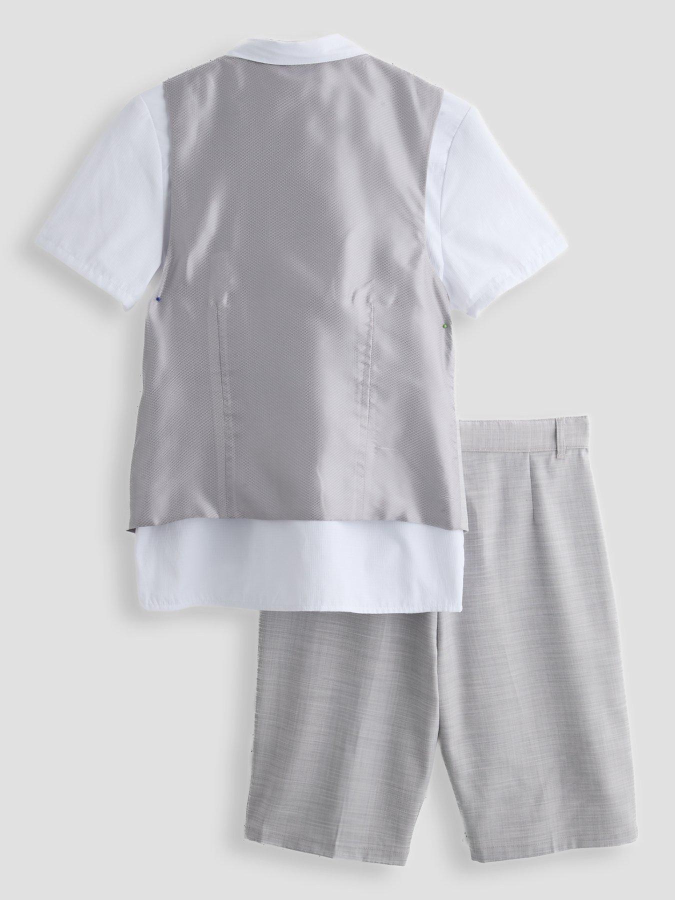 Image 2 of 5 of The Very Collection Boys 4-Piece Waistcoat, Shirt Shorts And Bow Set - Grey