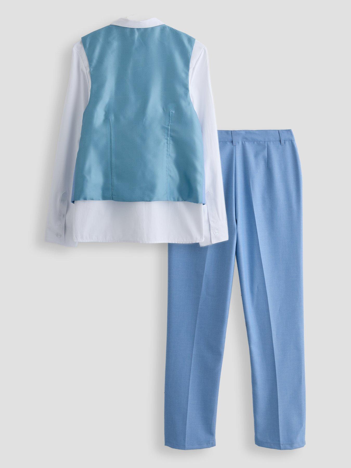 Image 2 of 6 of The Very Collection Boys 4-Piece Waistcoat, Shirt Shorts and Bow Set - Blue