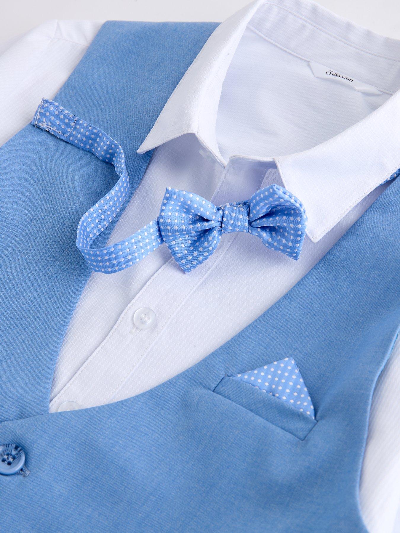 Image 3 of 6 of The Very Collection Boys 4-Piece Waistcoat, Shirt Shorts and Bow Set - Blue