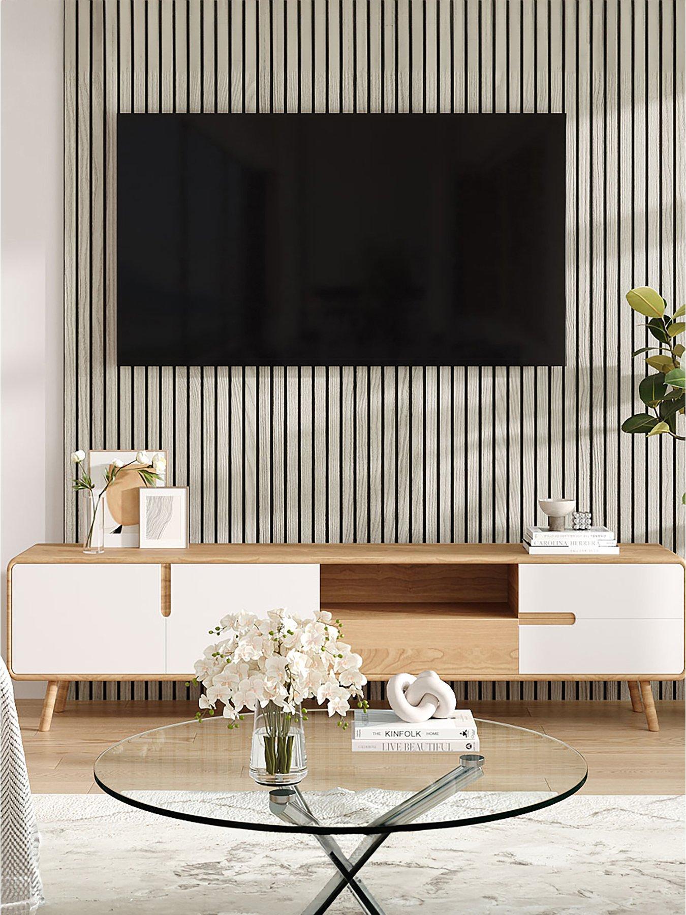 Living and Home White Maple Effect Veneer Slat Design Acoustic Wall Panel For Mutil Living Sapce 240cm X 60cm