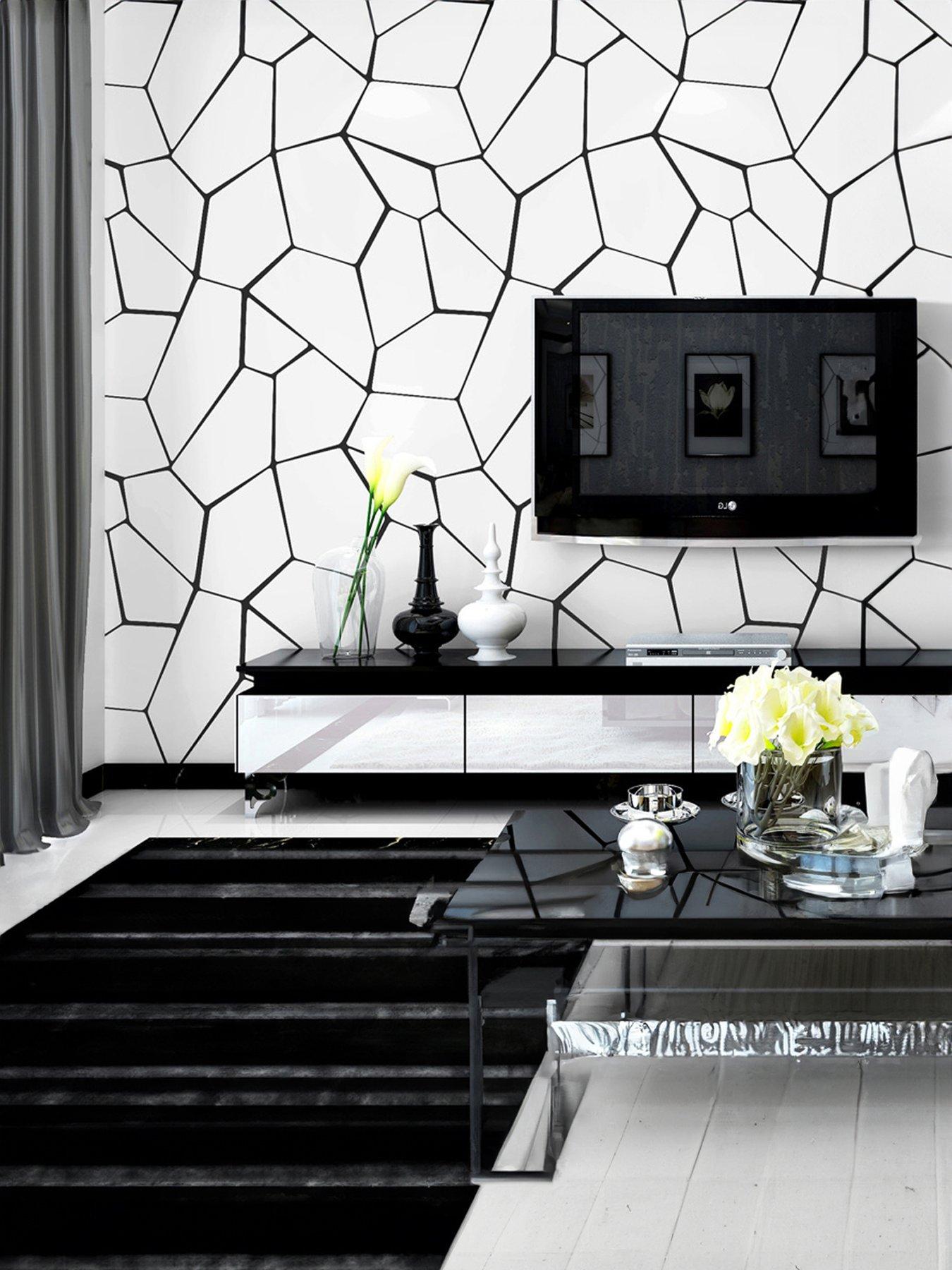 Living and Home Black Abstract Geometric Removable Patterned Wallpaper