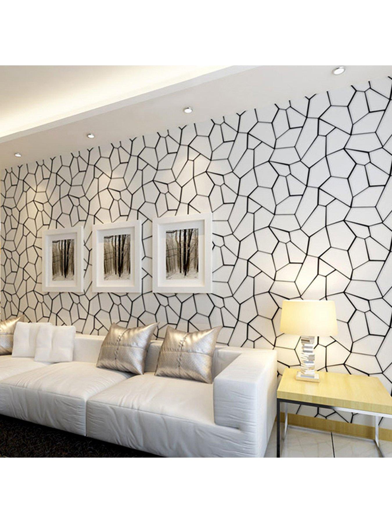 Image 2 of 6 of Living and Home Black Abstract Geometric Removable Patterned Wallpaper