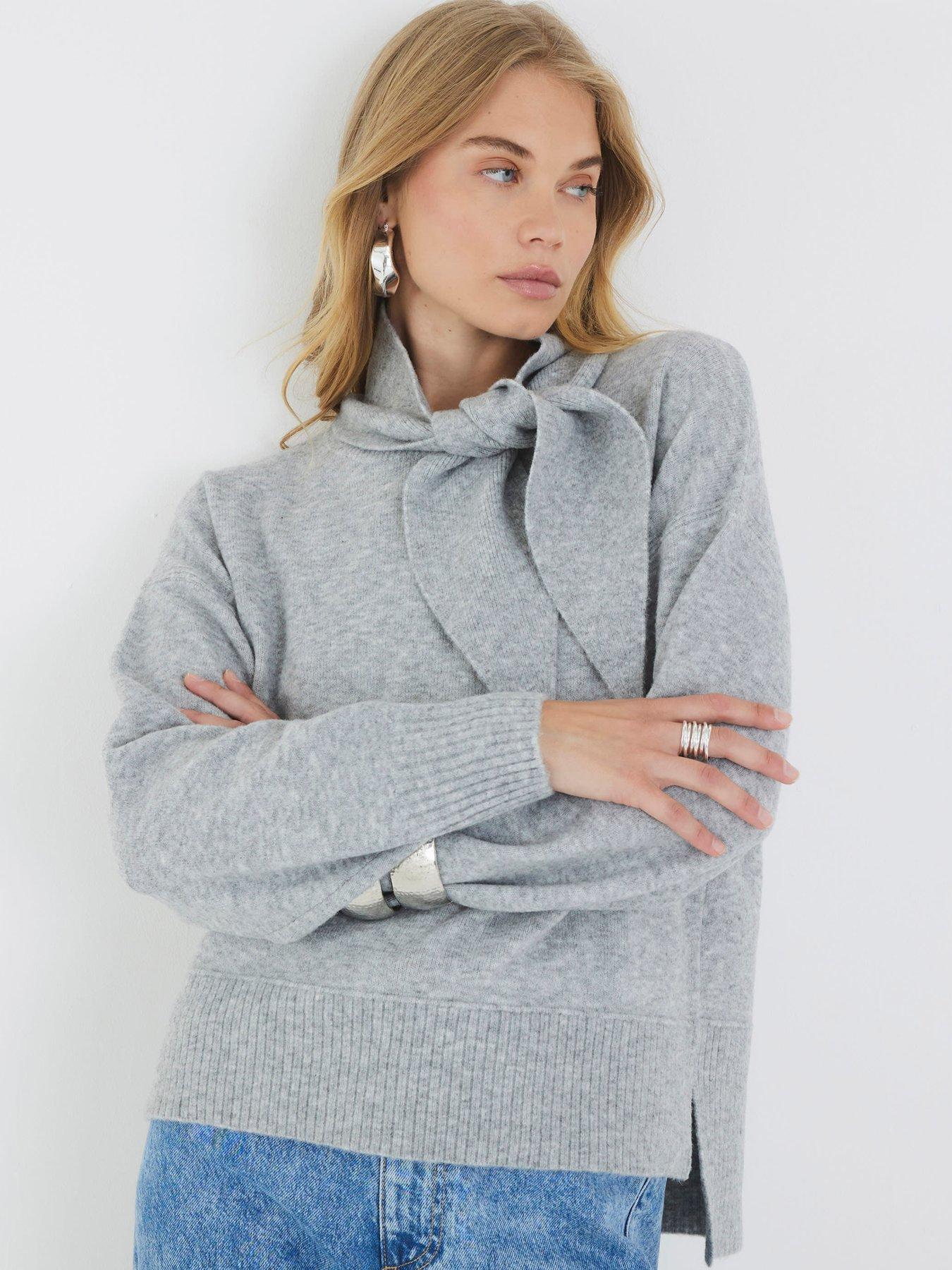 River Island Crew Neck With Tie - Grey