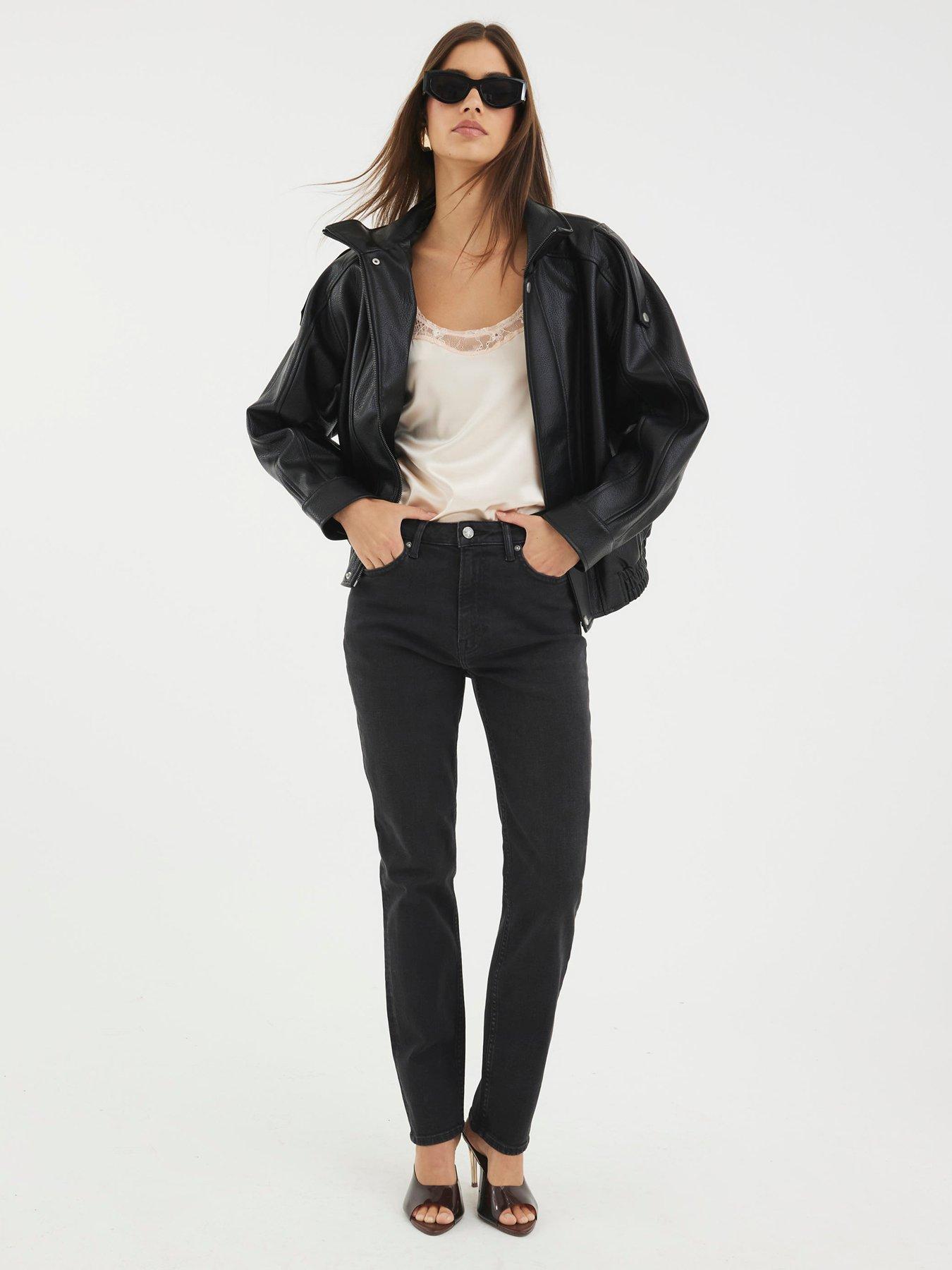 Image 1 of 4 of River Island High Rise Ankle Slim Taurus Jeans - Black