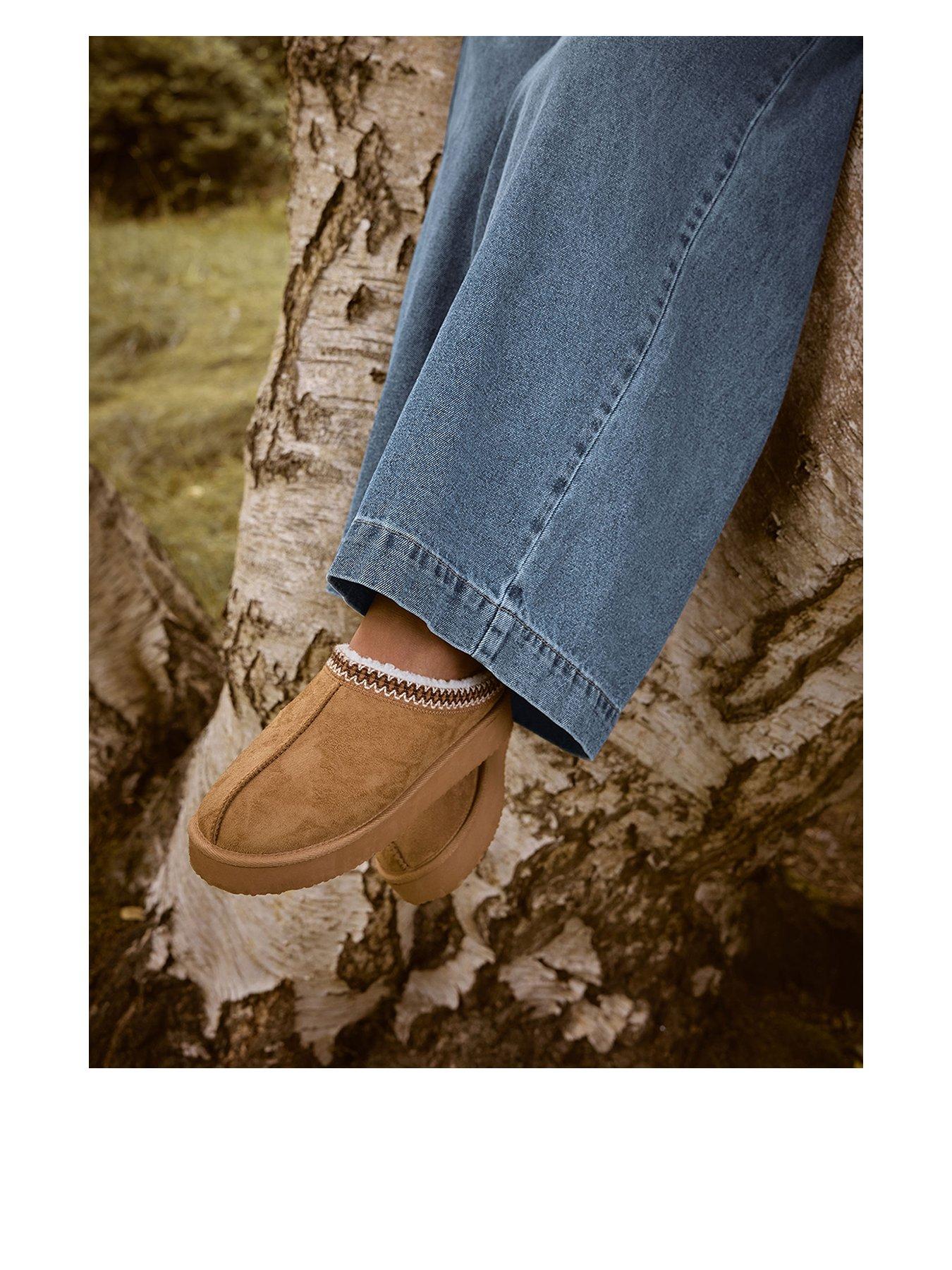 Yours Extra Wide Fit Fur Mule - Brown