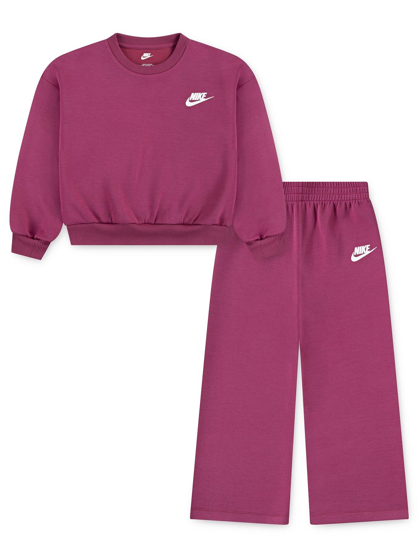 Nike Kids Girls Crew Wide Leg Pant Set - Pink - Red