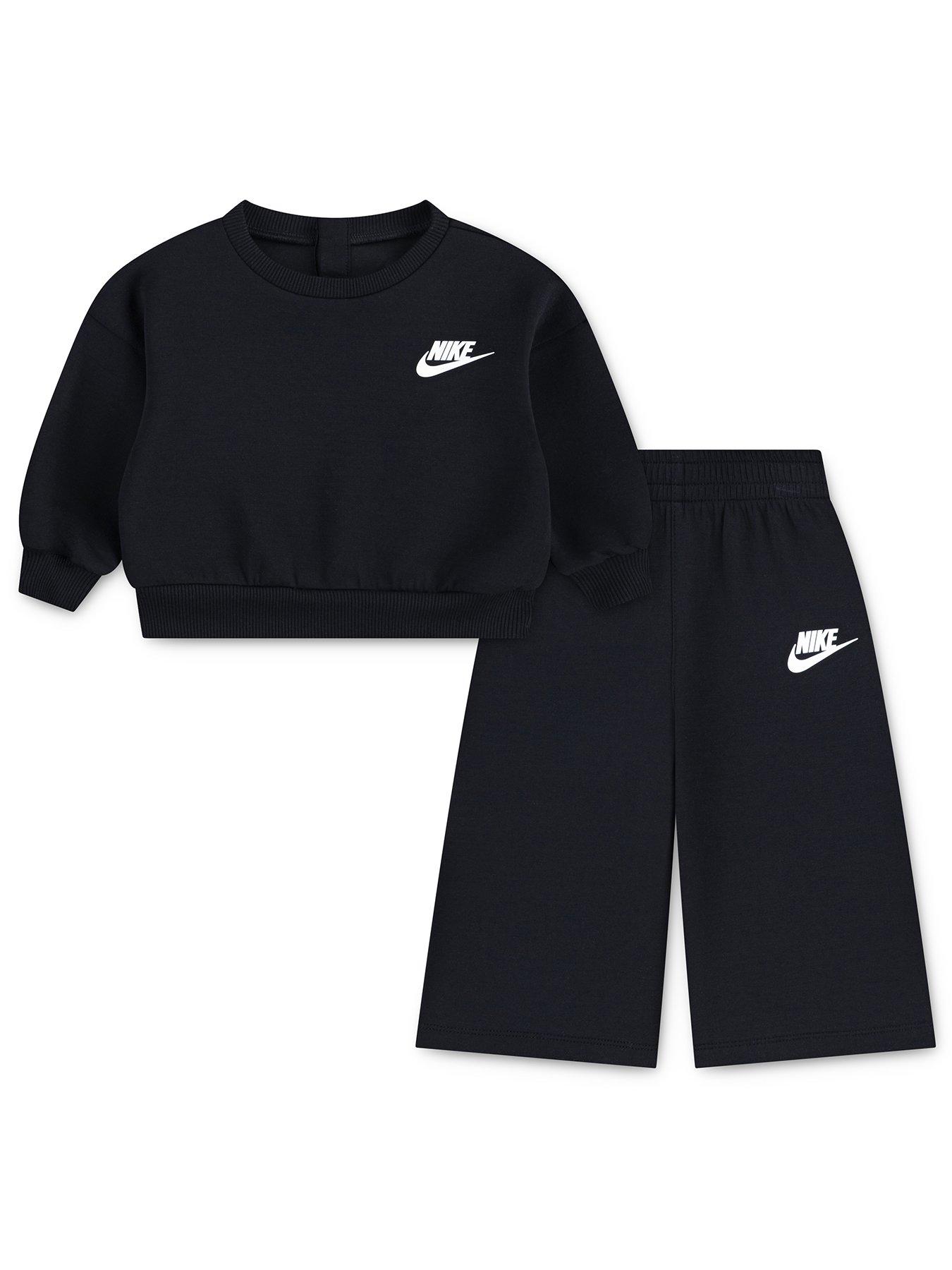 Image 1 of 4 of Nike Infant Girls Crew Wide Leg Pants Set - Black