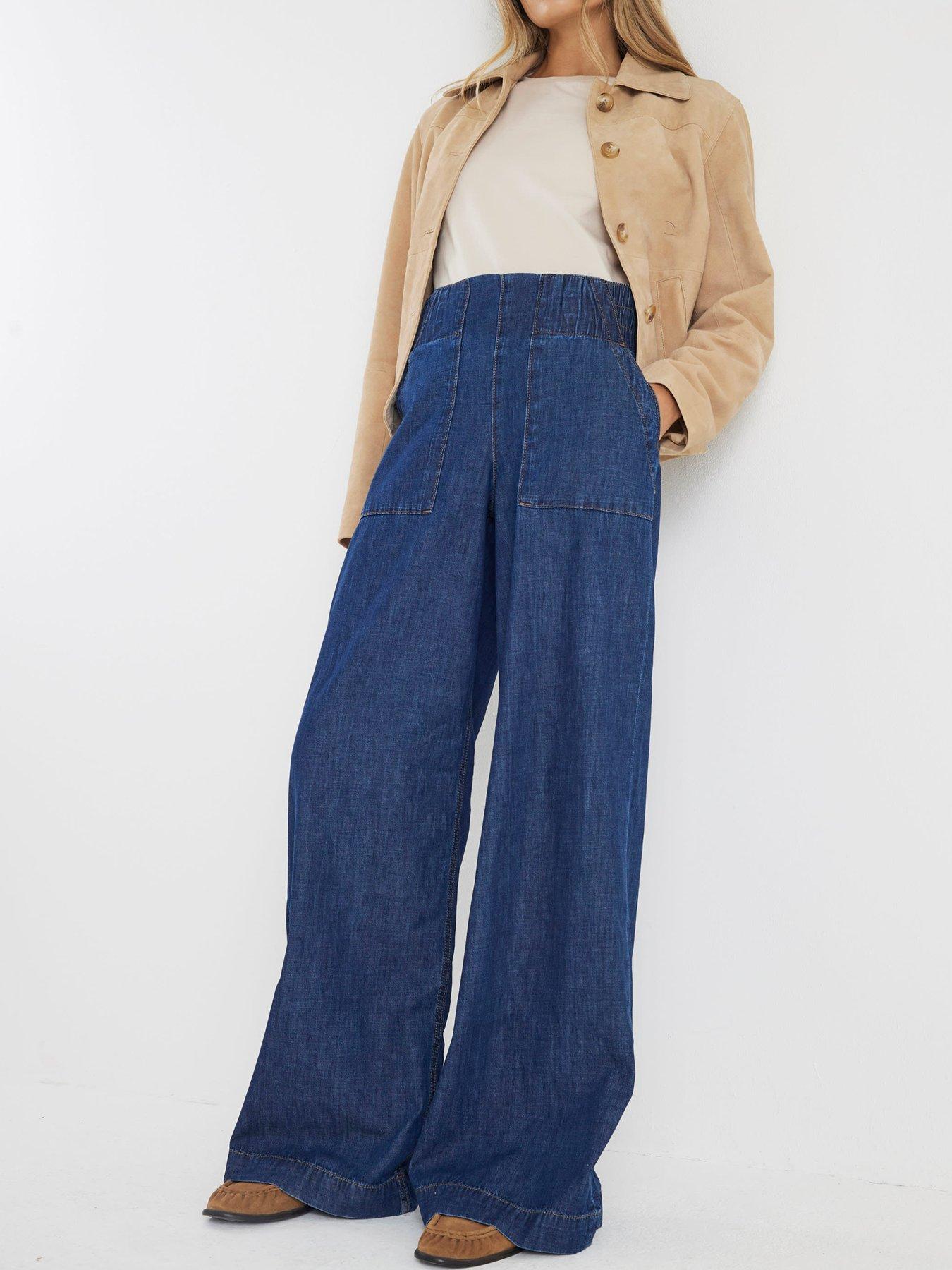River Island Pull On Wide Leg Sutton Jeans - Blue
