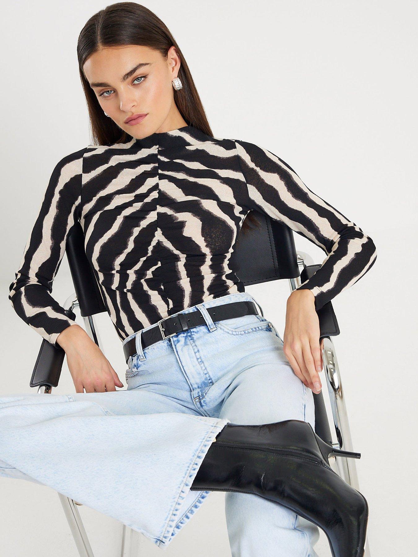 River Island Long Sleeve Mesh Top - Black