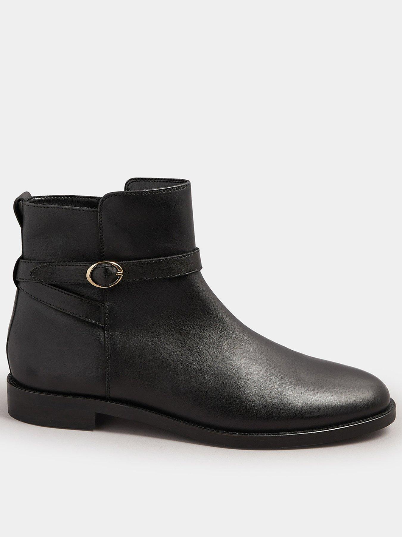 Long Tall Sally Flat Leather Ankle Boot - Black