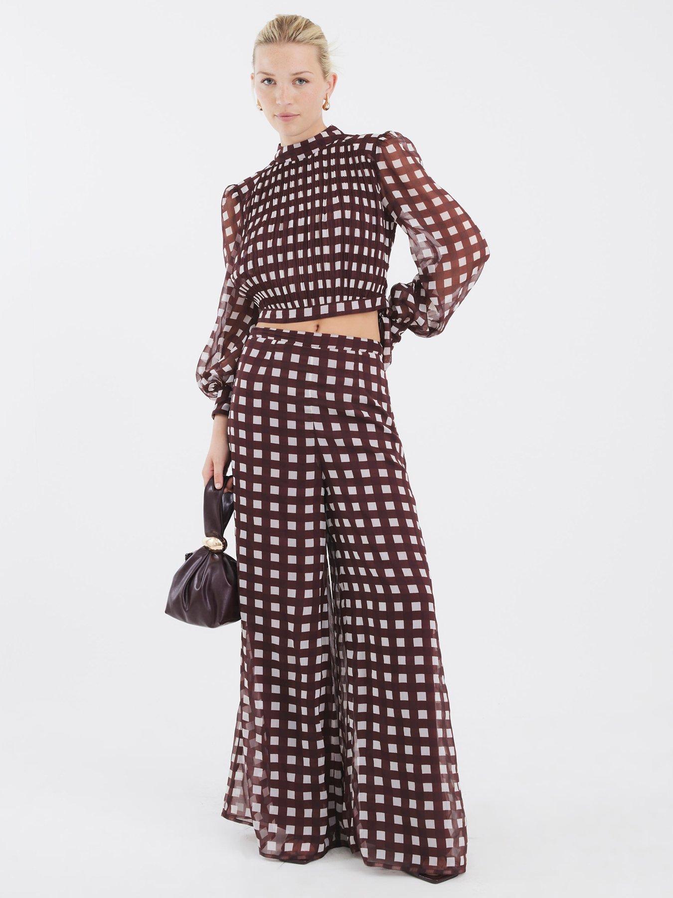 undefined Gingham Crop Top - Brown
