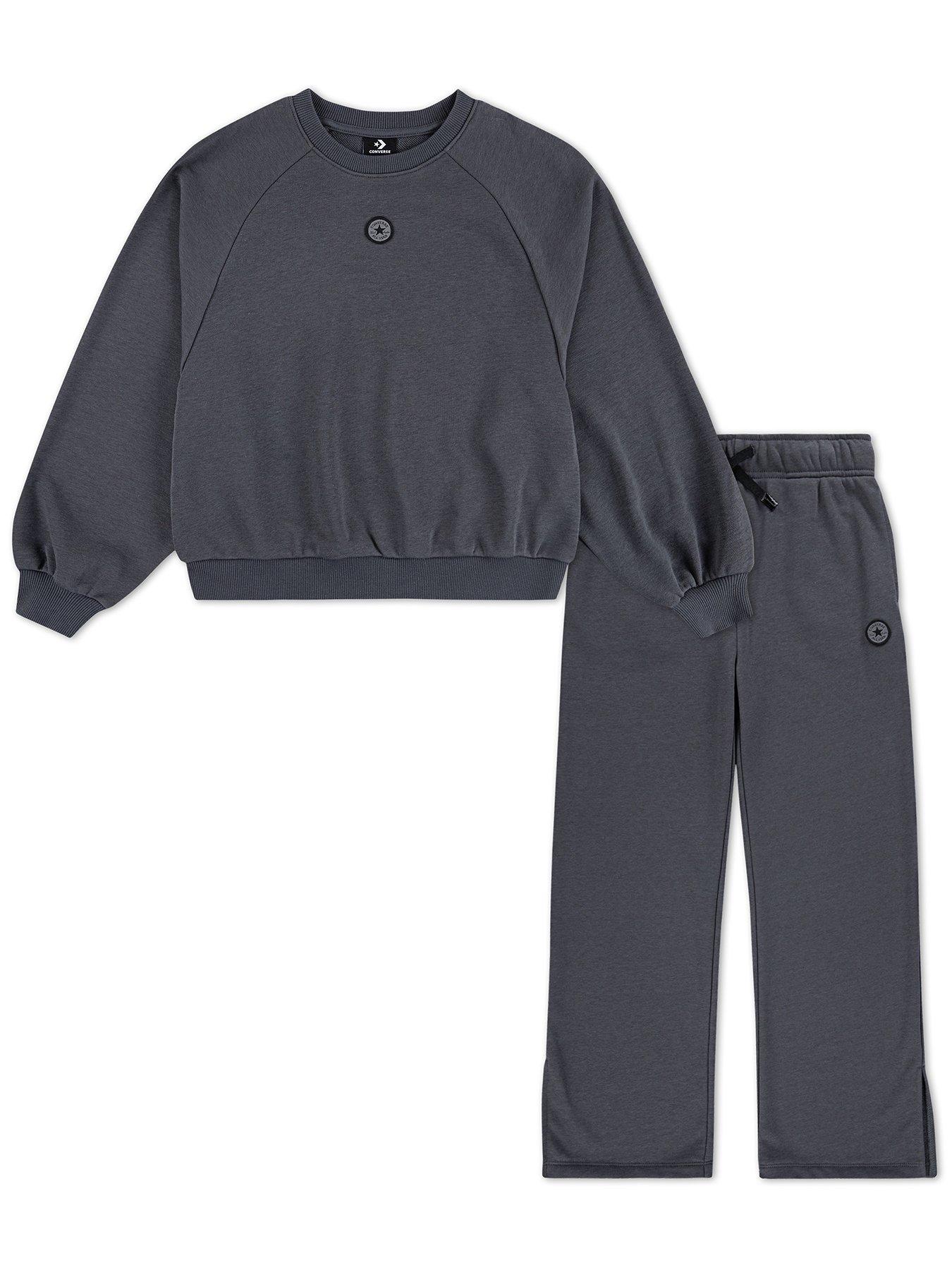 Converse Junior Girls Raglan Sweatshirt  &  Pants Set - Grey
