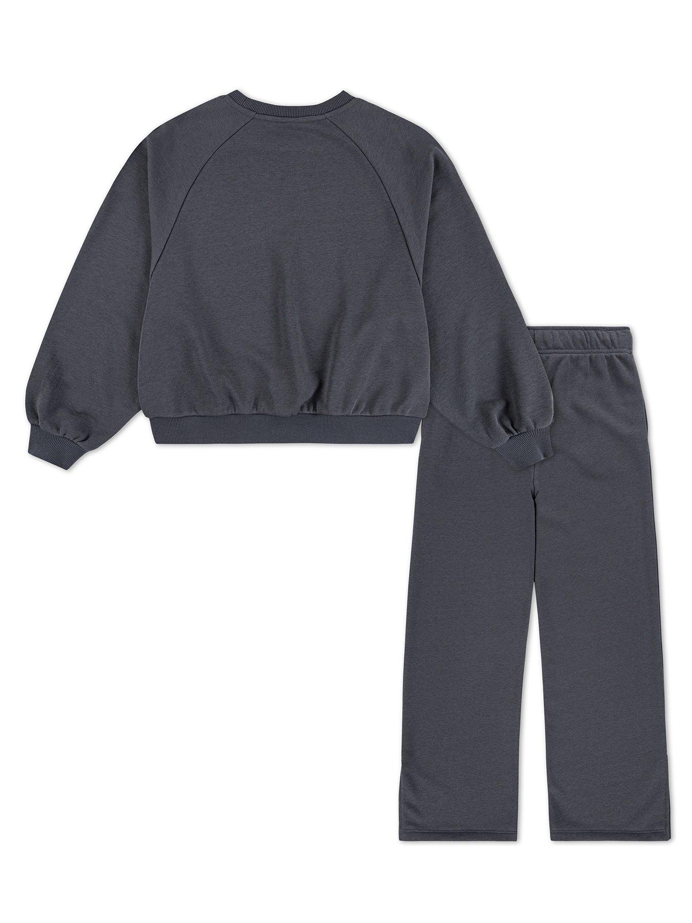 Converse Junior Girls Raglan Sweatshirt Pants Set Grey Very