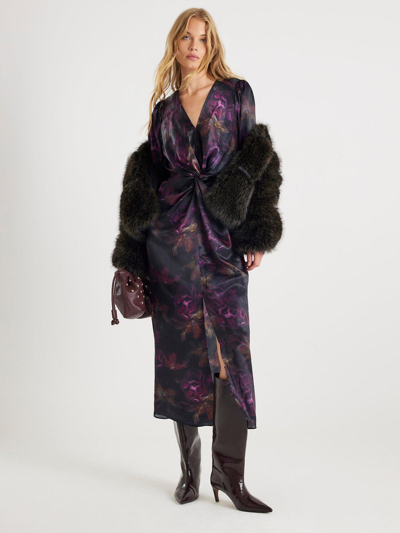 River Island Long Sleeve Twist Front Dress - Red