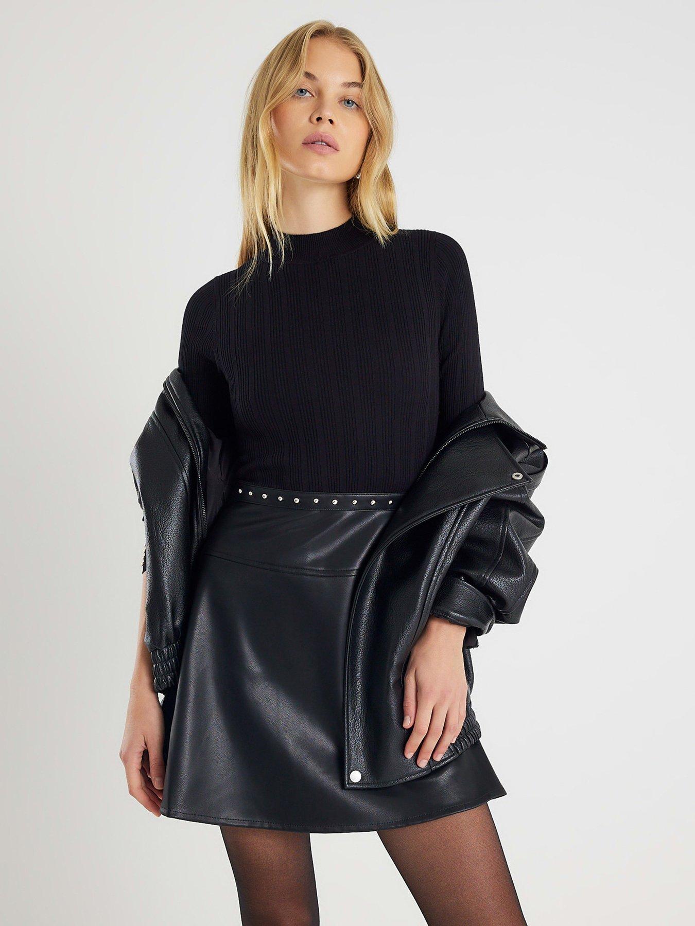 Image 1 of 4 of River Island PU Hybrid Dress - Black