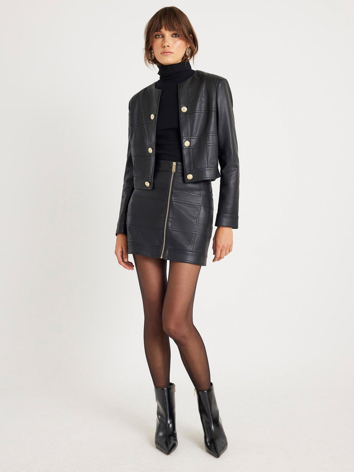 River Island Pu Panelled 80S Trophy Jacket - Black
