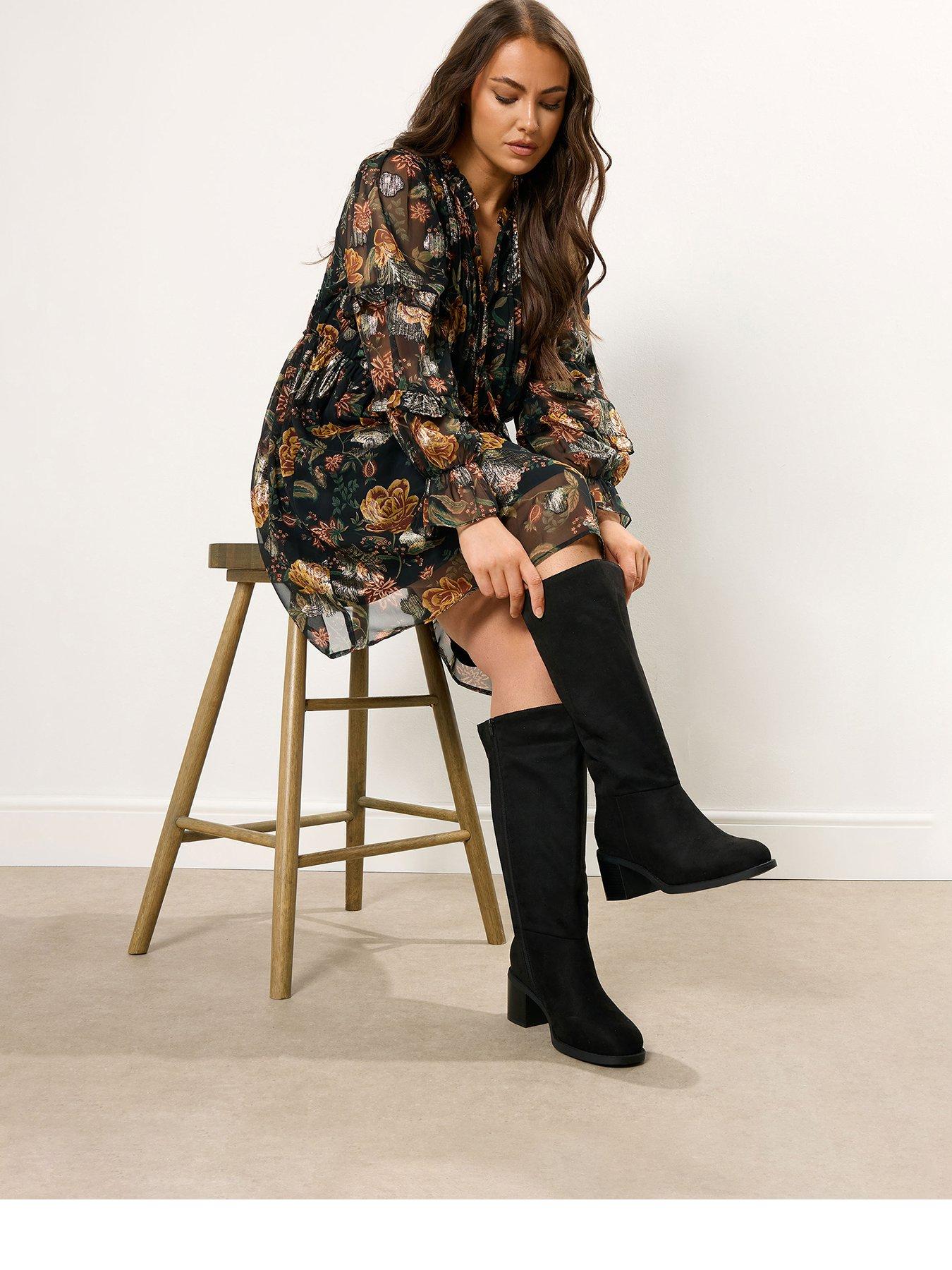 undefined Extra Wide Fit Block Heel Knee High Boot - Black