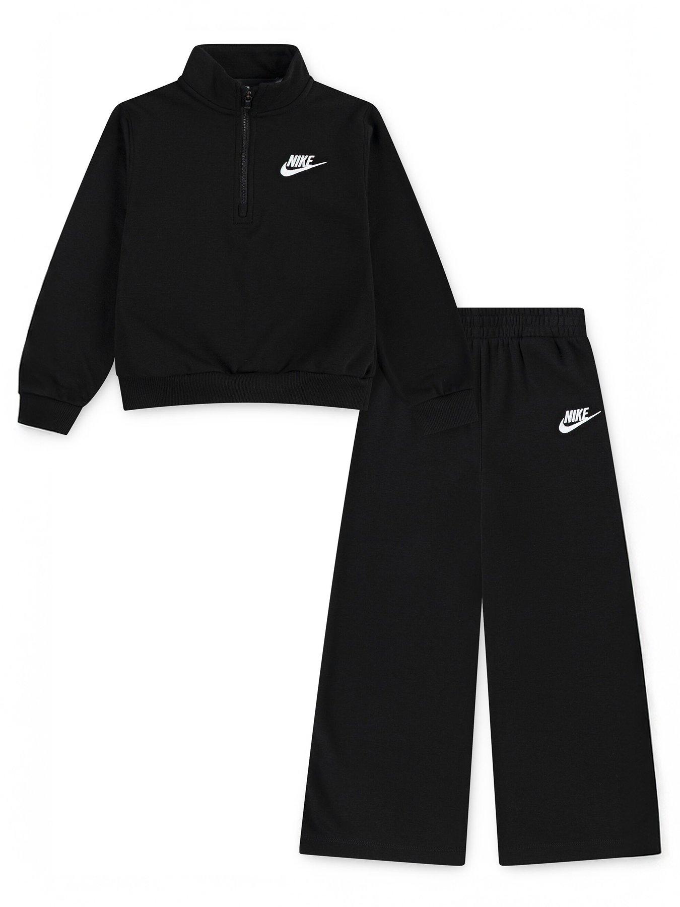 Nike Kids Girls Wide Leg Club Fleece Set - Black