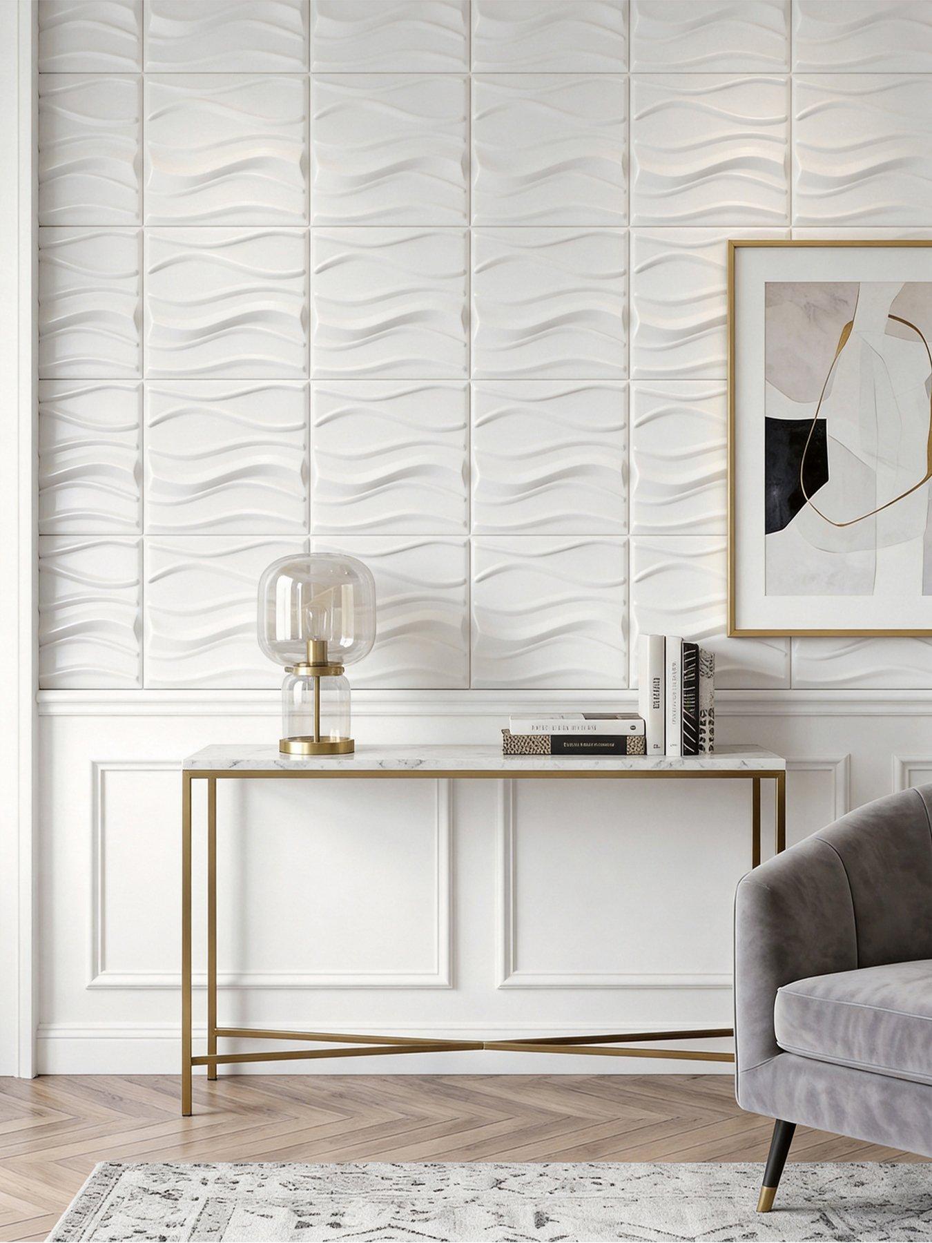 Living and Home 12 Pcs Square 3D Wave PVC Wall Panels 50cm x 50cm, 3m² ...