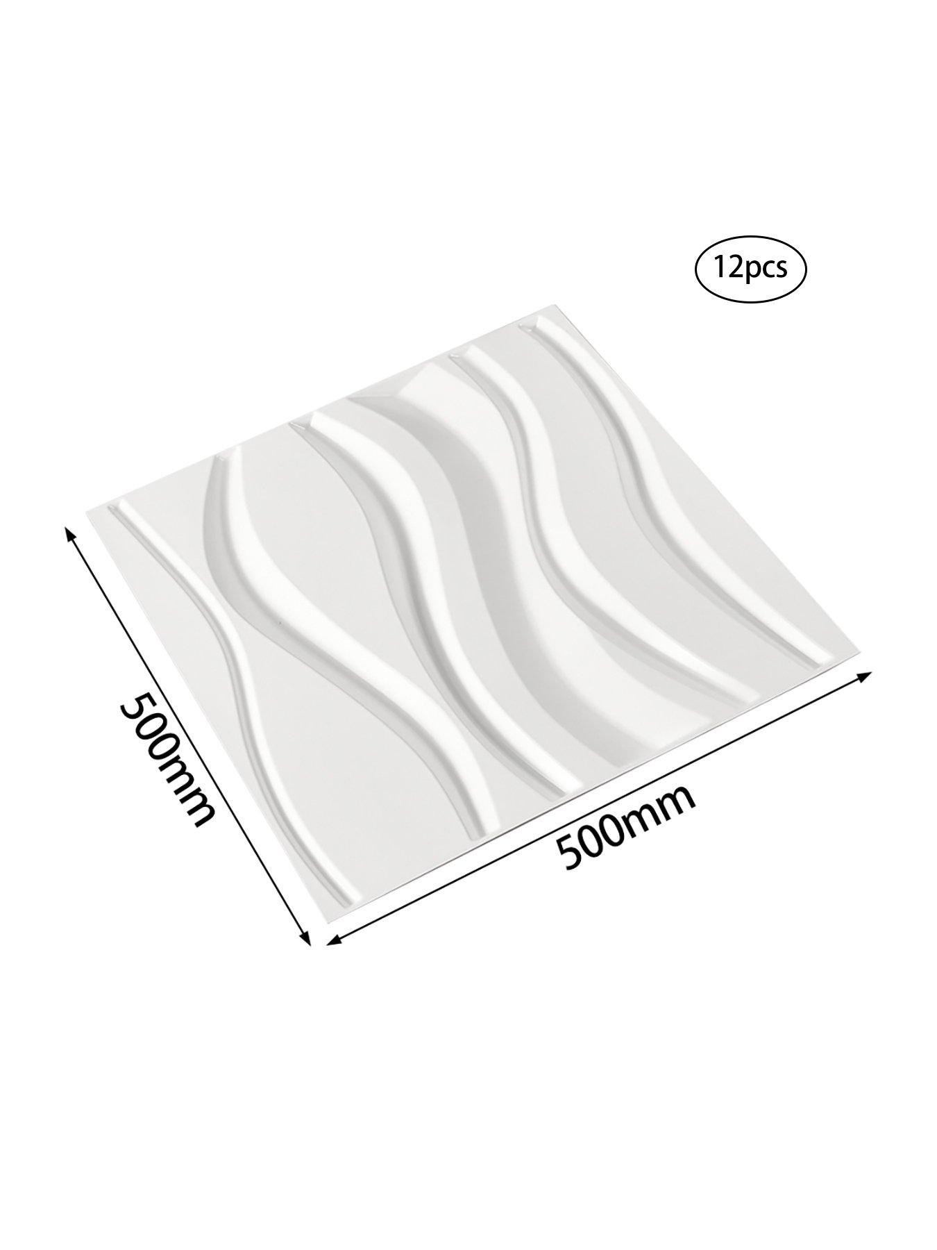 Living and Home 12 Pcs Square 3D Wave PVC Wall Panels 50cm x 50cm, 3m² ...