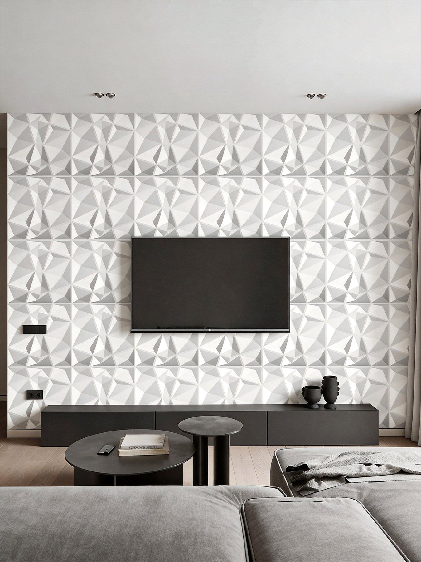 Living and Home 12Pcs White 3D Diamond Square PVC Wall Panels 50cm 50cm ...