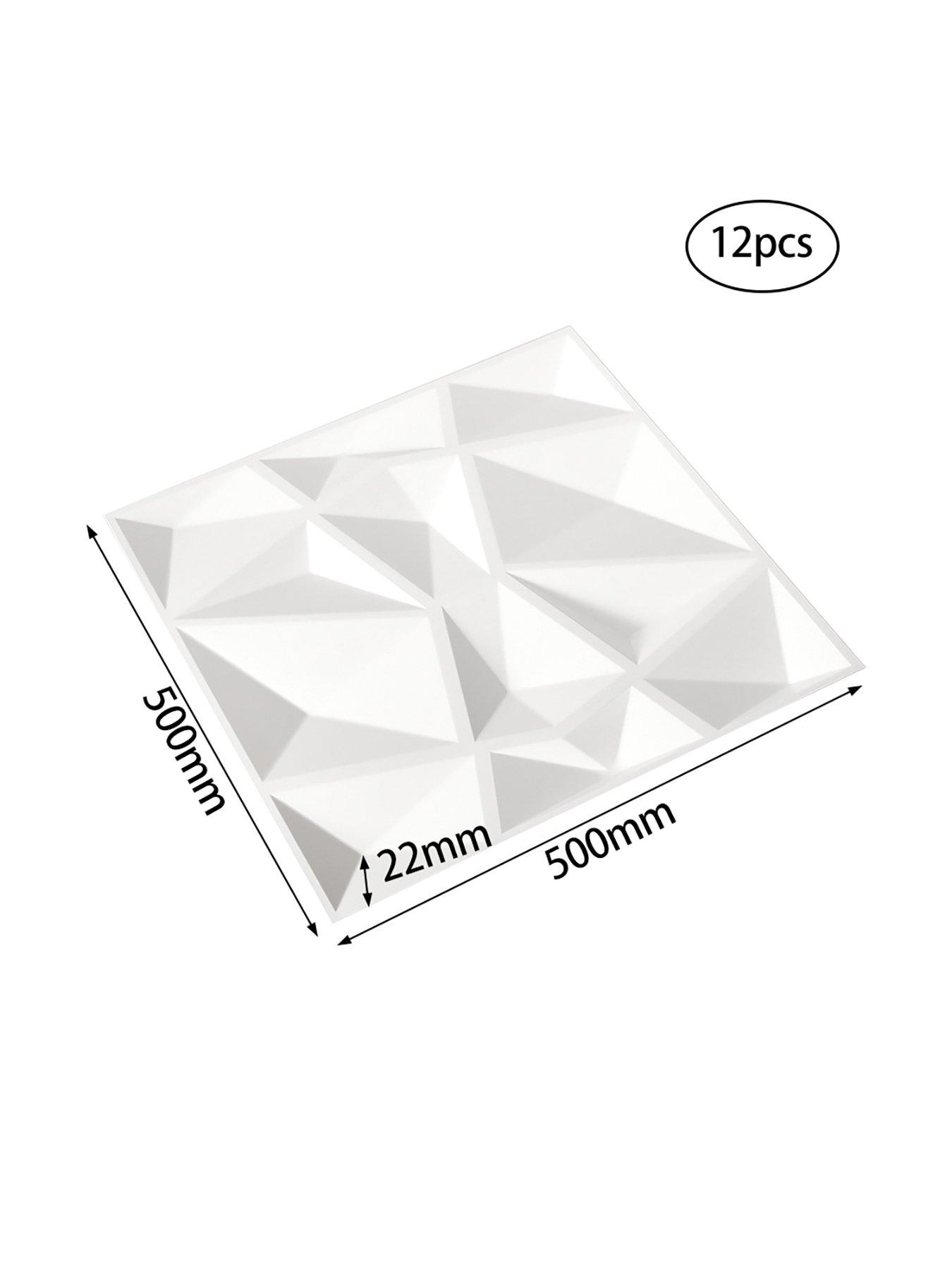 Living and Home 12Pcs White 3D Diamond Square PVC Wall Panels 50cm 50cm ...