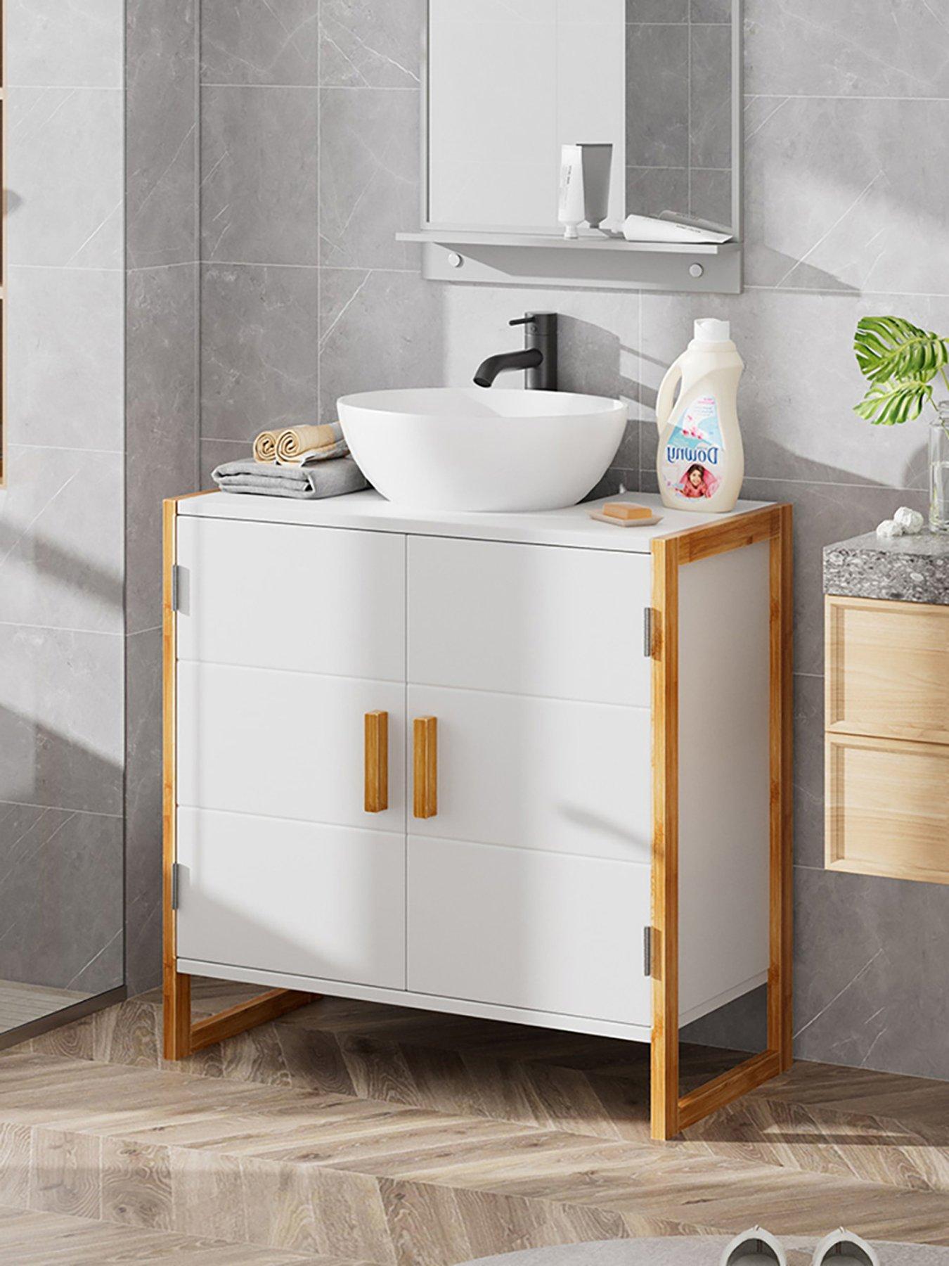 Living and Home 60x30x60cm Dual-door Under Sink Cabinet Bamboo Framed