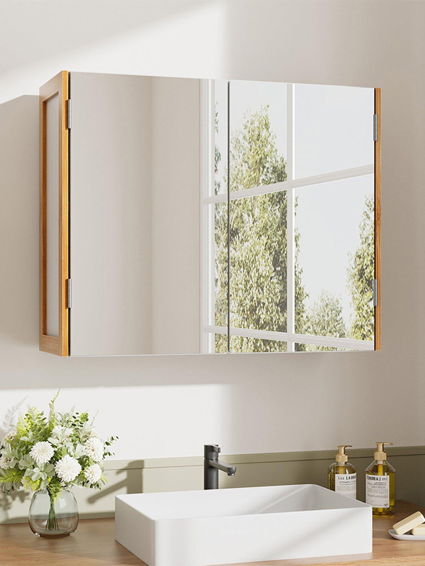 Living and Home 60x20x48cm Wall-mounted Bathroom Mirror Cabinet With Bamboo Frame