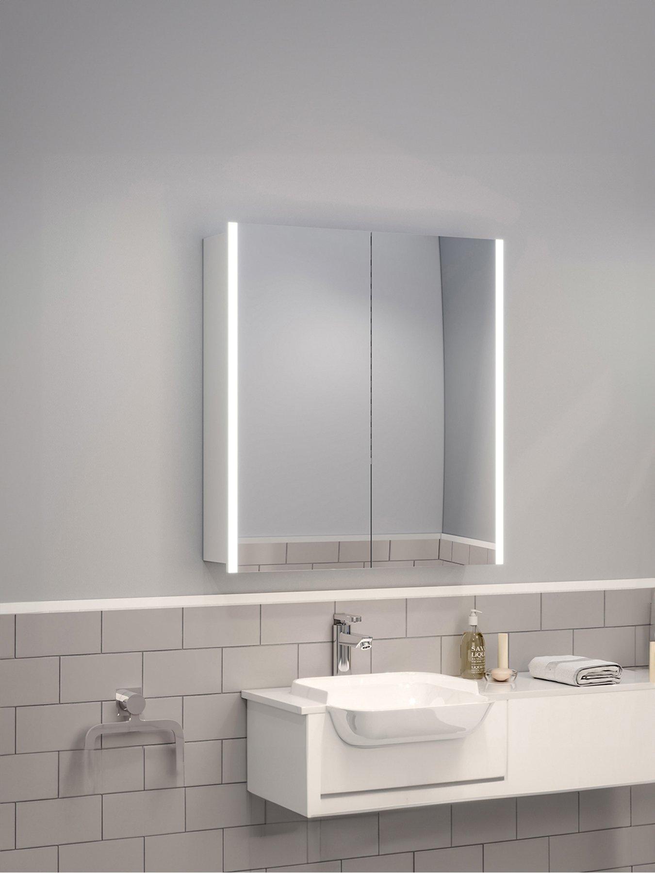 Living and Home Anti Fog Led Illuminated Mirrored Bathroom Cabinet With Shaver Socket 650 X 600 Mm