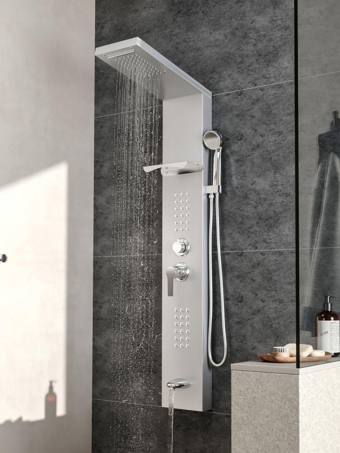 Living and Home Silver Wall Mount Stainless Steel Shower Panel Tower System With Shelf And Handle Adjustment