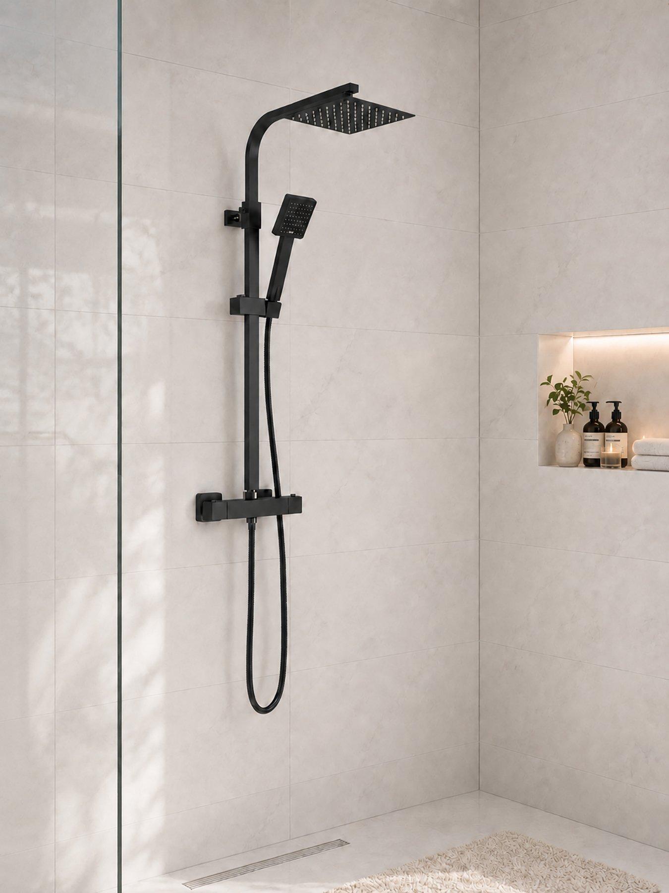 Living and Home 8 Inch Square Thermostatic Shower Faucet Set Black