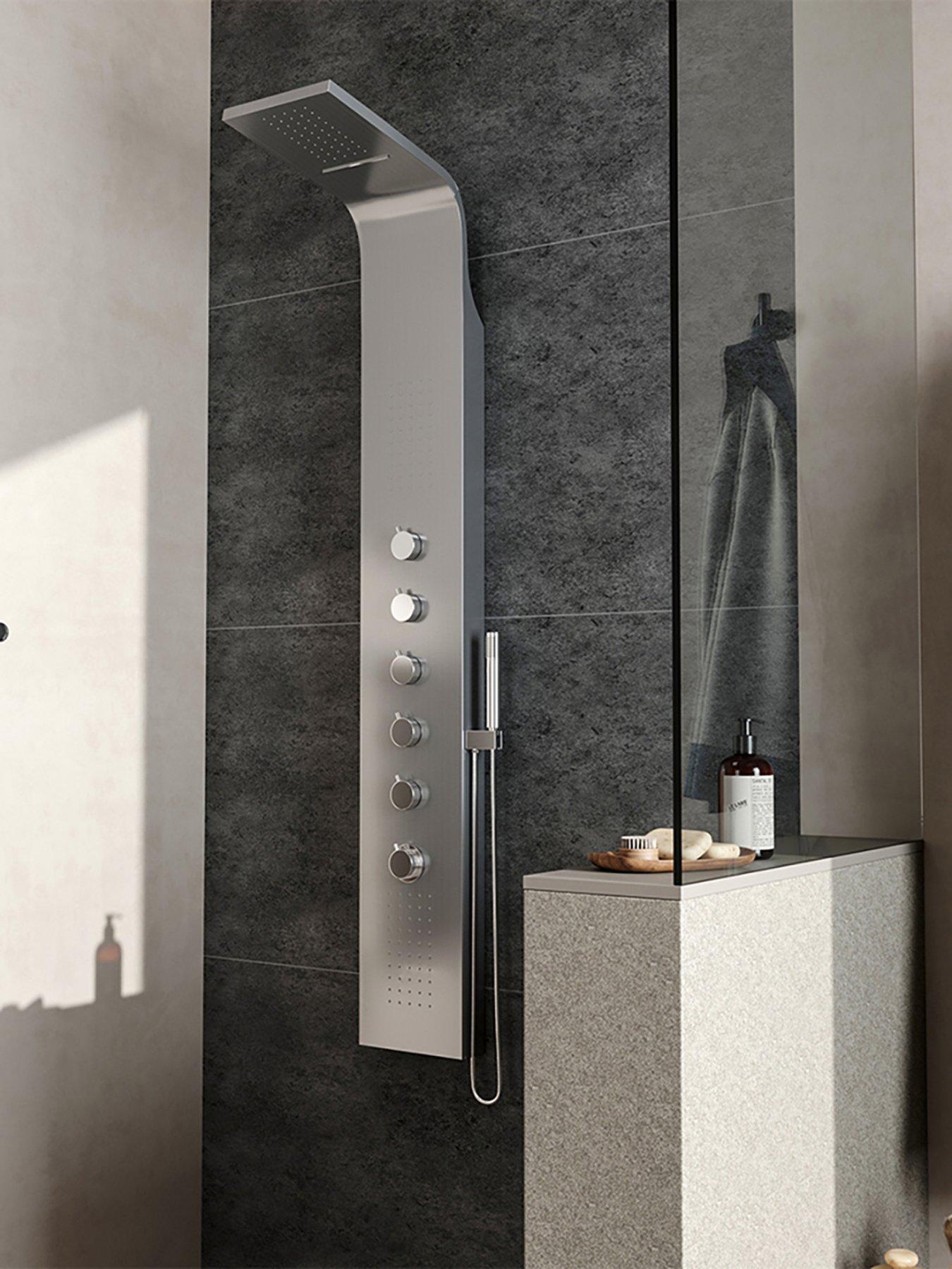 Living and Home Silver Stainless Steel Exposed Shower Tower Panel Thermostatic Shower Set