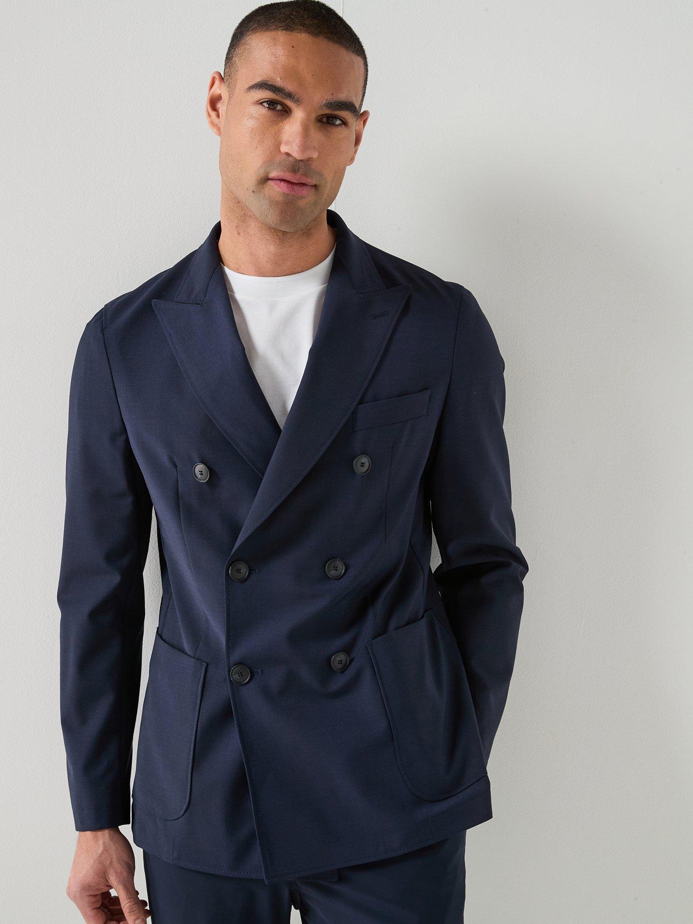 BOSS P-hanry Tech Travel Double Breasted Blazer - Navy