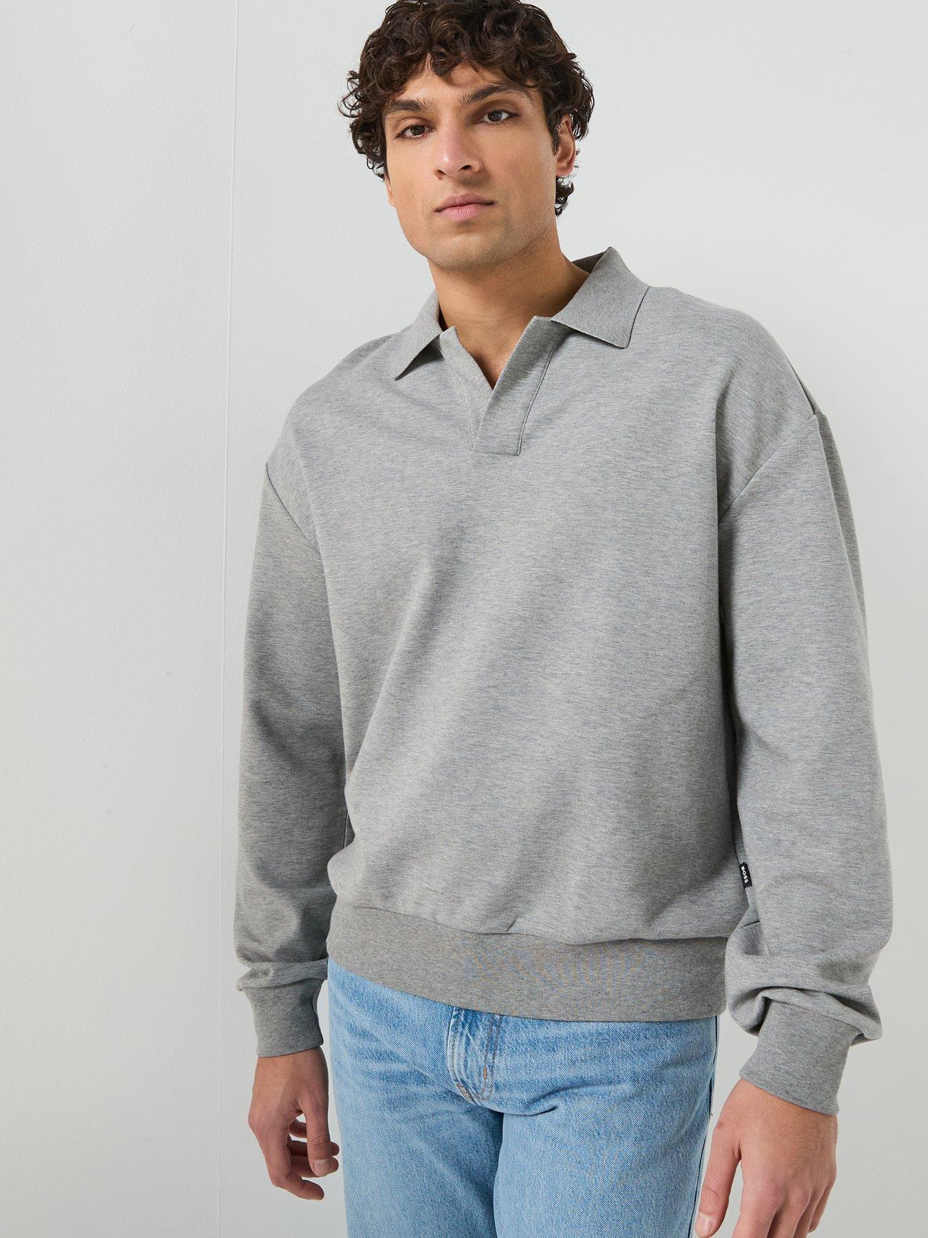 BOSS C-Sota Open Collar Crew Sweater, Grey, Size Xl, Men