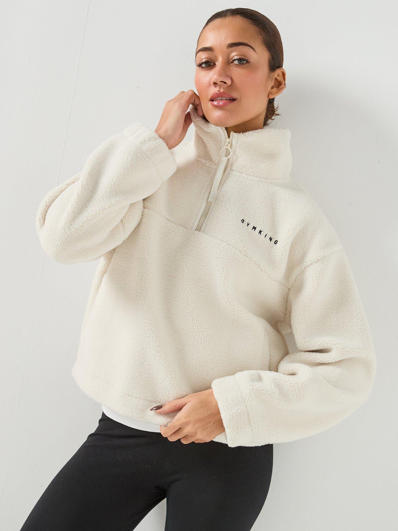 Gym King Women's Linear Borg 1/4 Zip Fleece - Cream