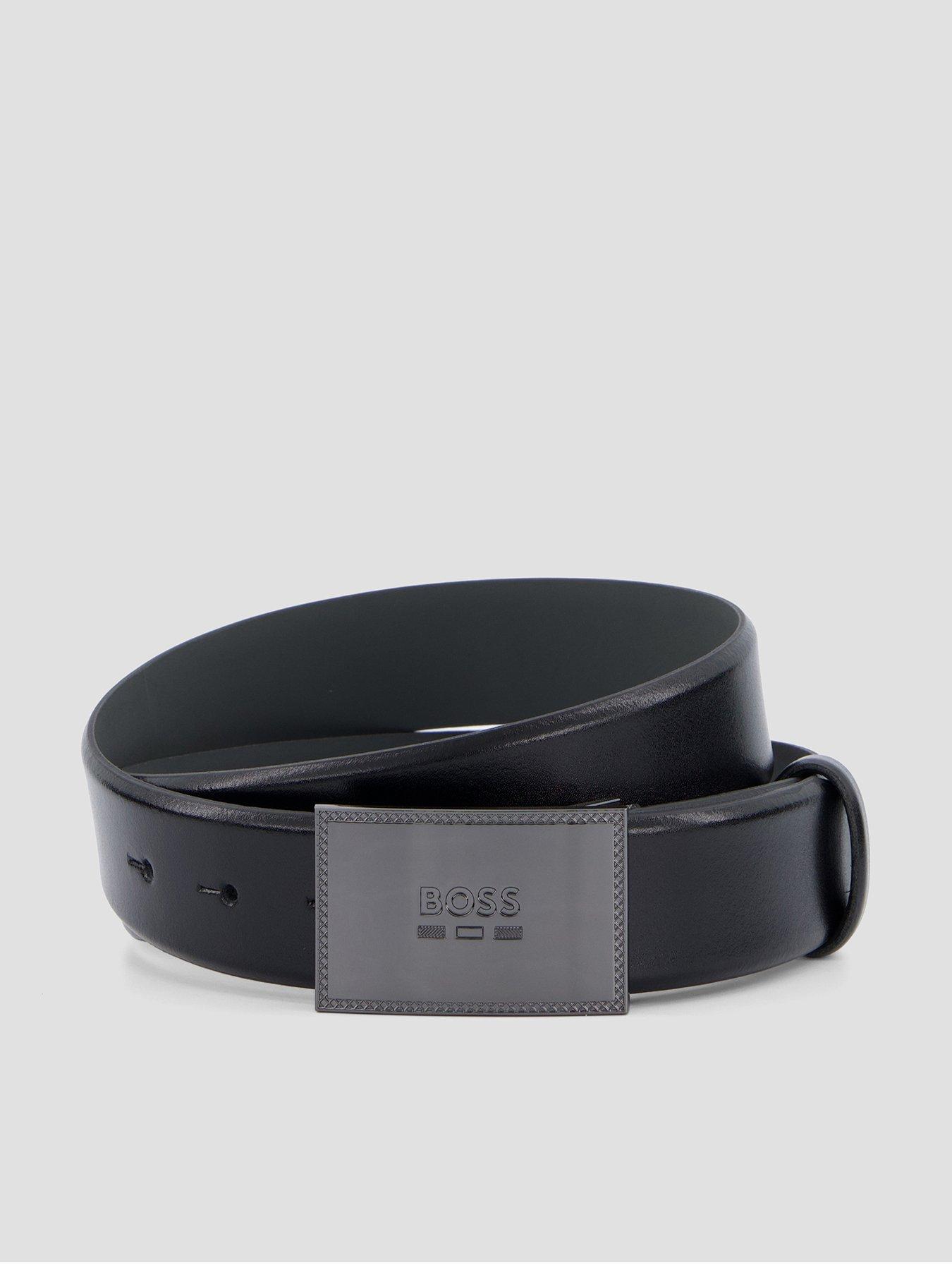 BOSS Jinko 35Cm Metal Plaque Leather Belt - Black