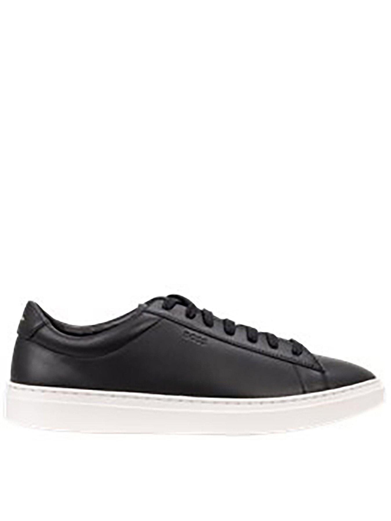 BOSS Kieran Tenn Leather Trainers, Black, Size 41, Men