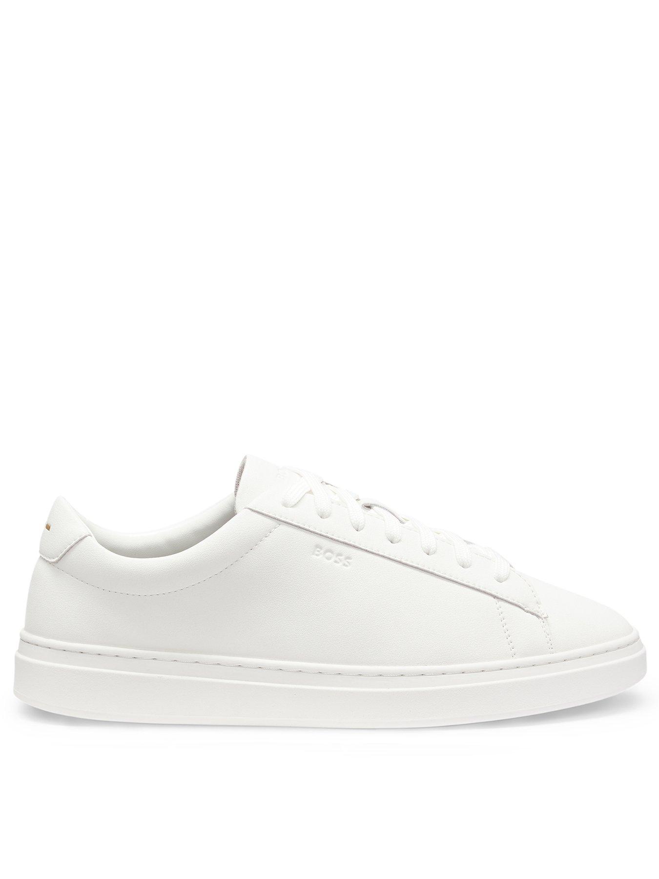 BOSS Kieran Tenn Leather Trainers, White, Size 44, Men