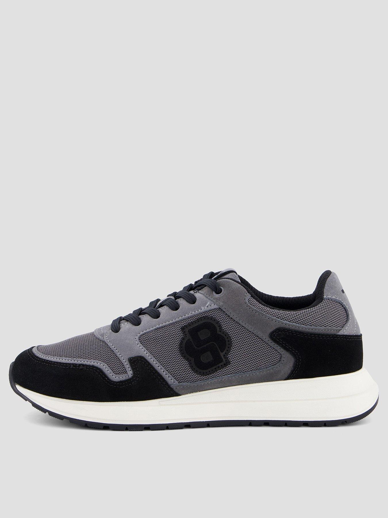 BOSS Vinston Runn BB Logo Suede Mix Trainers - Dark Grey
