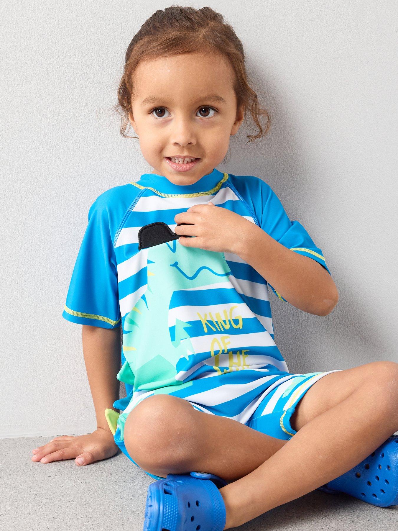 The Very Collection Boys Stripe Dino Surfsuit and Hat - Blue