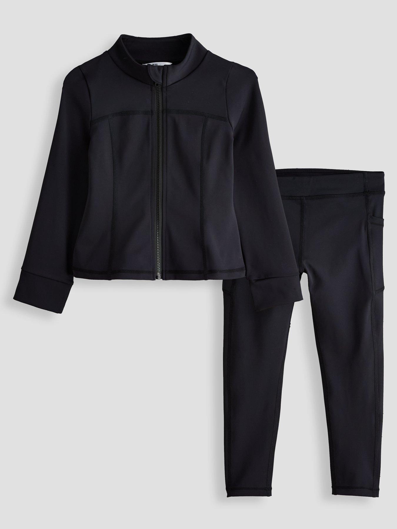 The Very Collection Girls Sports Legging And Zip Up Top Basic Set - Black