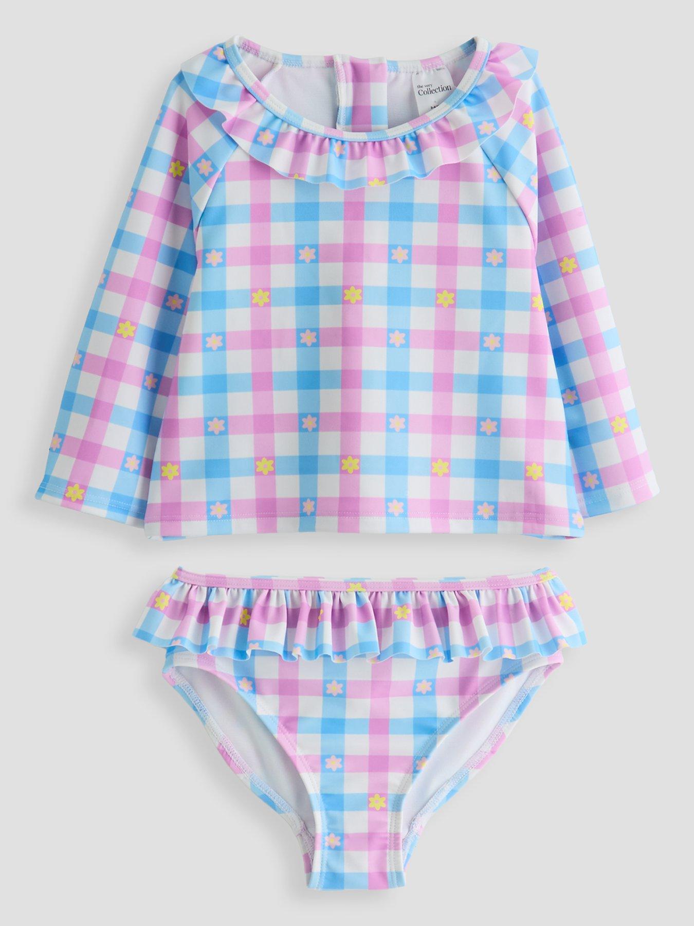 The Very Collection Toddler Girls Pastel Gingham Daisy Swim Set - Blue
