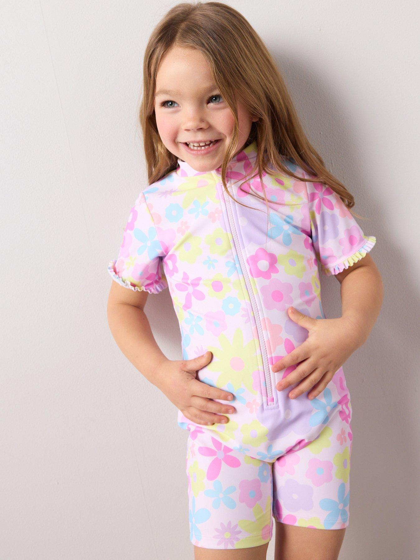 The Very Collection Toddler Girl Sun Safe Pastel Floral Swimsuit - Pink