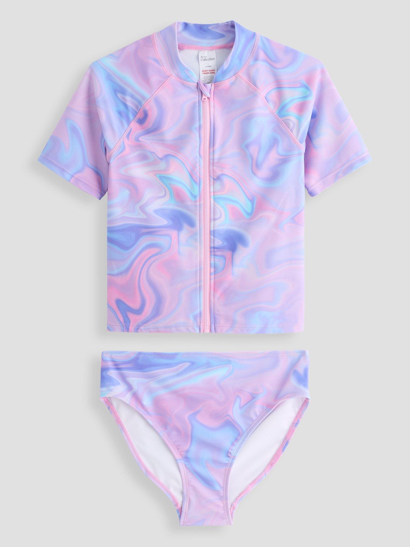 The Very Collection Girls Marble Print Swim Two Piece - Pink