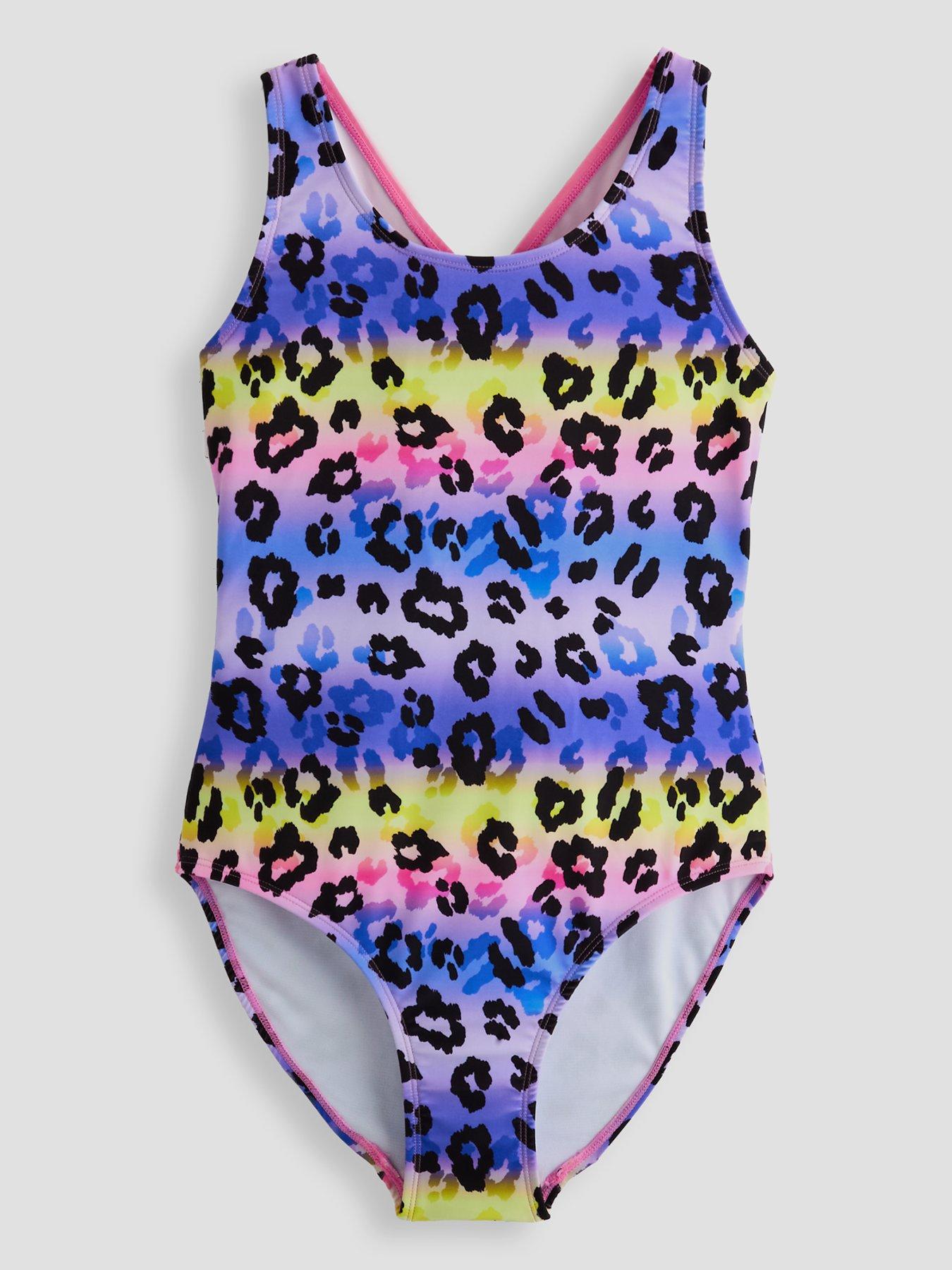 The Very Collection Girls Cross Back Leopard Print Swimsuit - Multi