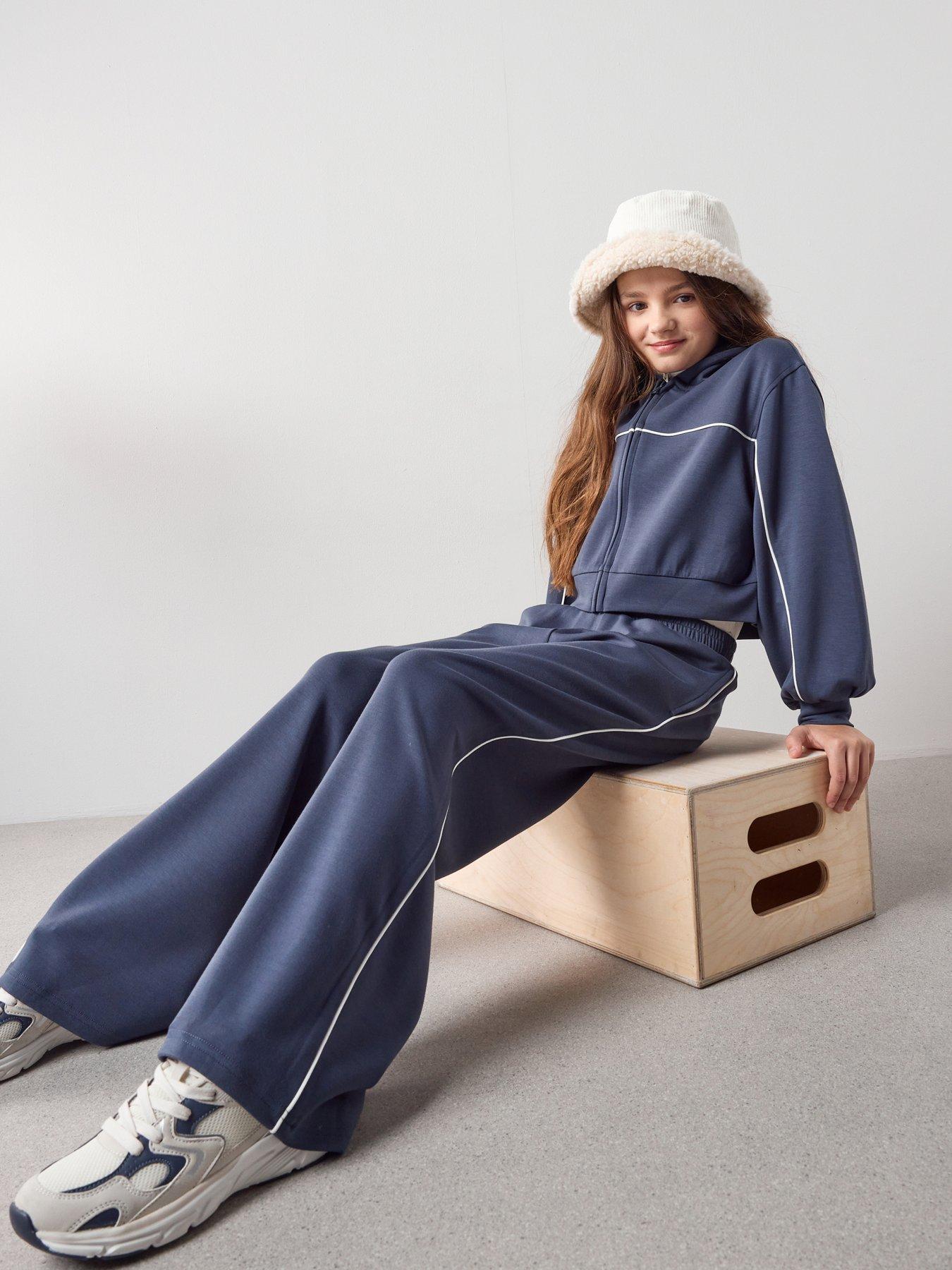 The Very Collection Girls Set With Zip Up Hoodie  &  Wide Leg Trousers - Khaki