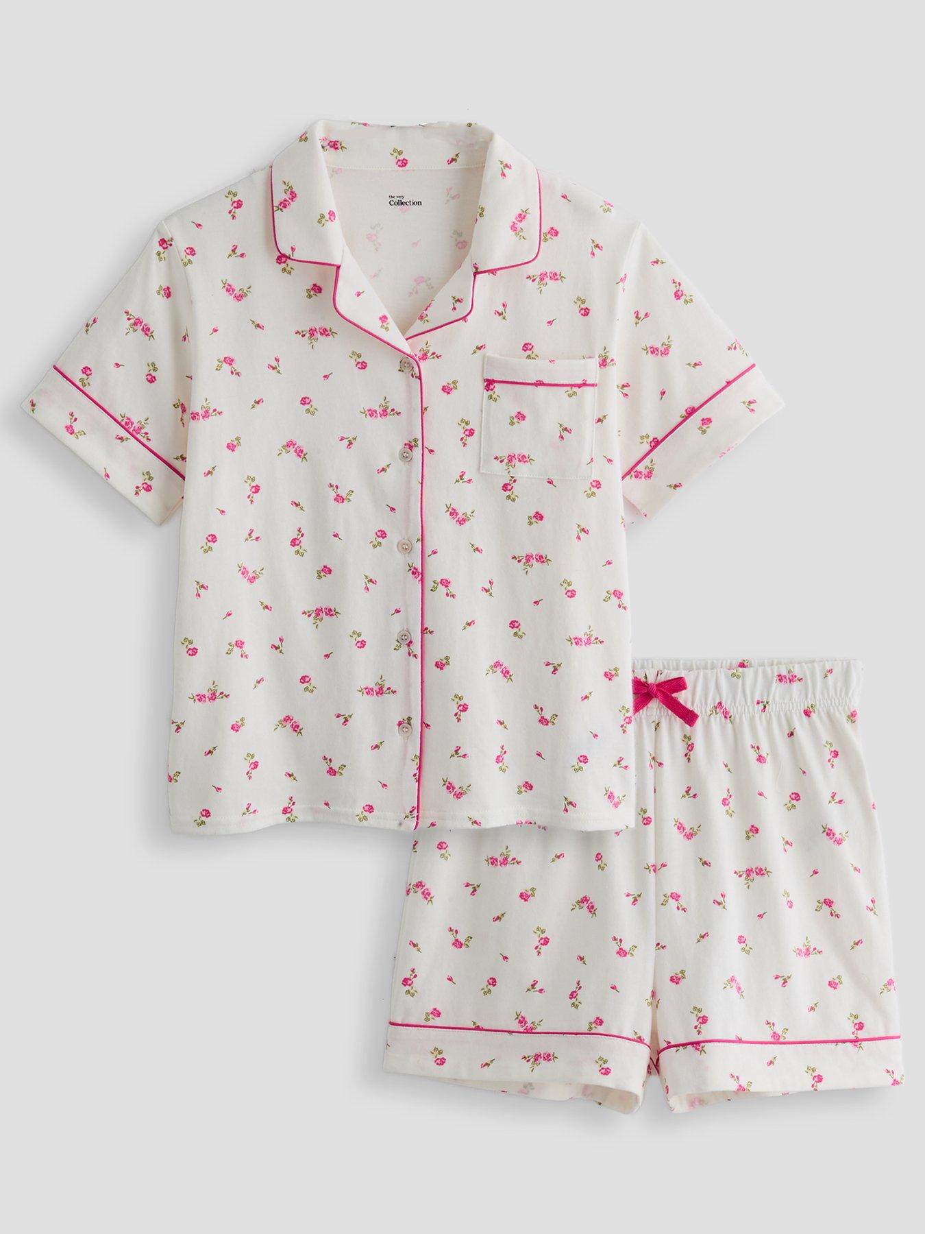 The Very Collection Girls Floral Print Short PJ Set - White