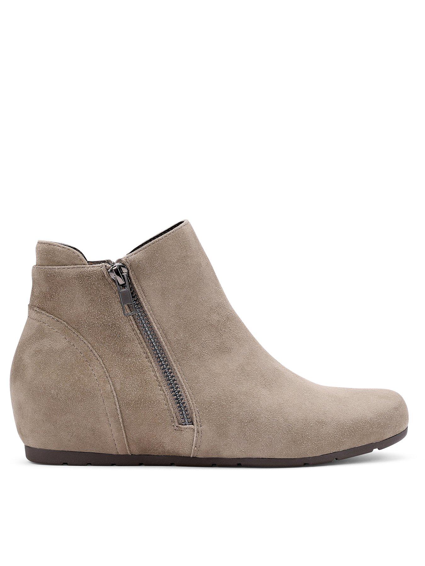 Hotter Avebury Wide Fit Suede Wedge Boot, Beige, Size 5, Women